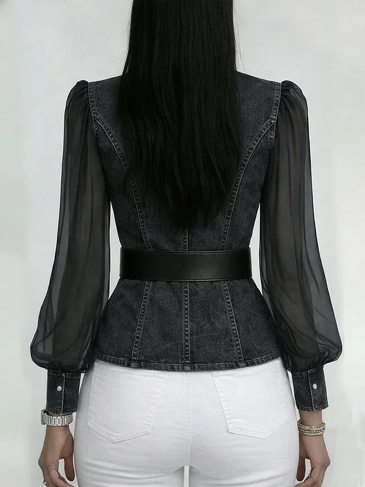 Thakshila - Blusa de Denim Con Corte Estructurado