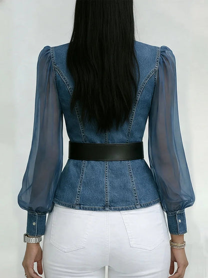 Thakshila - Blusa de Denim Con Corte Estructurado