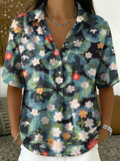 Marjeta - Blusa Estampada De Manga Corta Con Botones