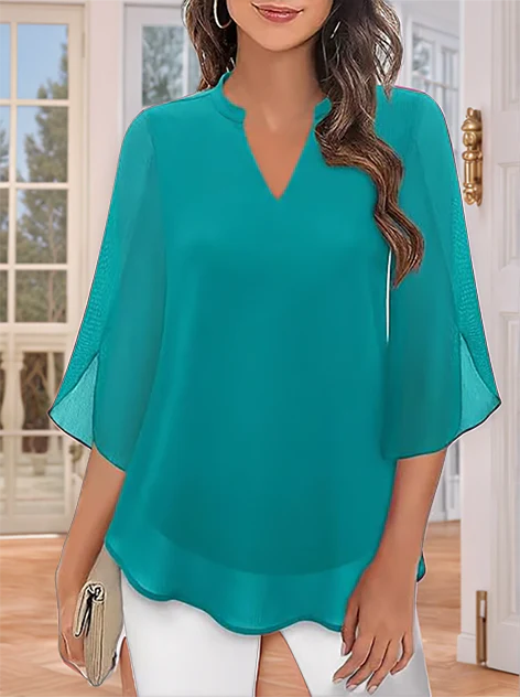 Styliani - Blusa De Gasa Con Cuello En V