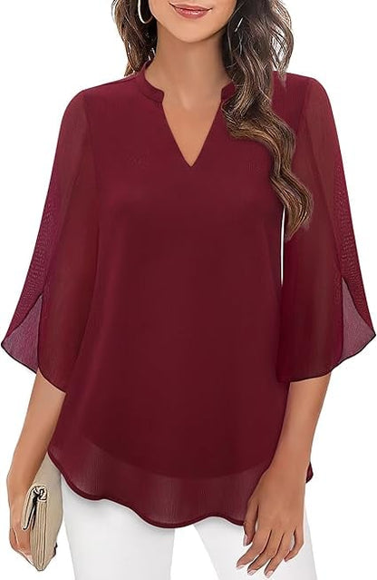 Styliani - Blusa De Gasa Con Cuello En V
